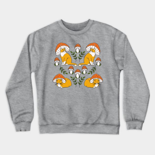 Cute Orange Mushroom Cats Crewneck Sweatshirt by Tamara Lance